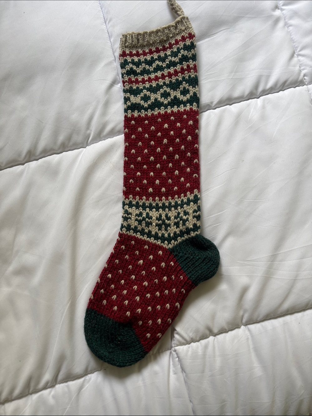 Vintage Christmas Cove Designs Maine Wool Hand Knit Stocking